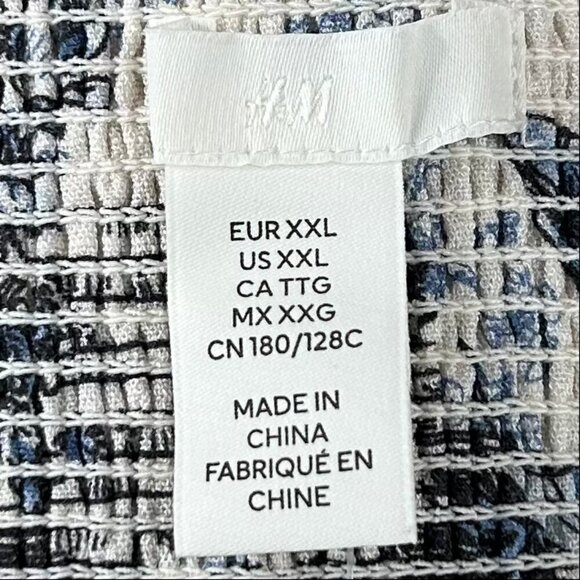 H&M NWT Cream Blue Black Animal Print Smocked Back Midi Dress Size XXL - Picture 13 of 13